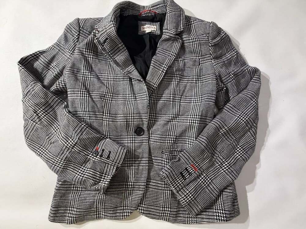 Merona Women's Black and White Plaid Glen Check Blazer Jacket Size 6
